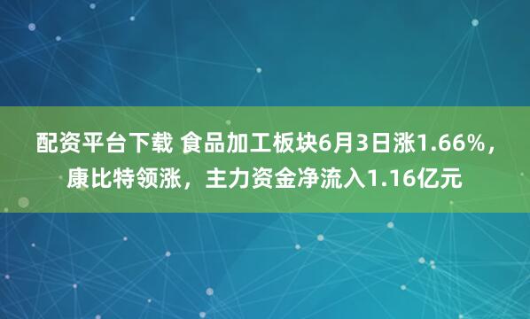 配资平台下载 食品加工板块6月3日涨1.66%，康比特领涨，主力资金净流入1.16亿元